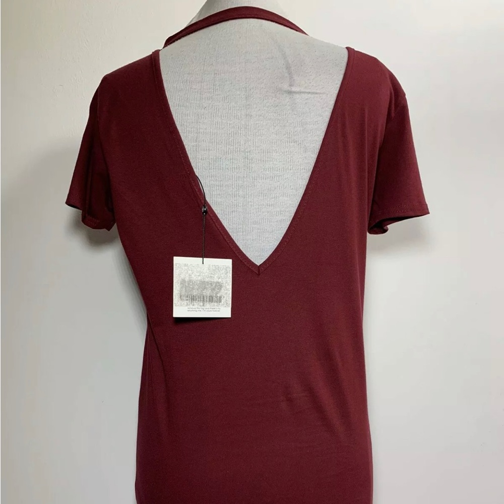 Missguided T-shirt Dress Burgundy Short Sleeve Mini Open-Back Crew Neck UK 8 - Picture 6 of 7